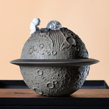 Maxbell Ceramic Tabletop Fountain Indoor USB Bedroom Home Astronaut Planet Statues Gray