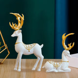 Maxbell Set of 2 Elk Figurines Reindeer Resin Deer Statues for Home Tabletop Decor