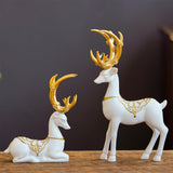 Maxbell Set of 2 Elk Figurines Reindeer Resin Deer Statues for Home Tabletop Decor