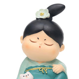 Maxbell Traditional Chinese Girls Statue Sculpture Bedroom Bookshelf Resin Figurines Cat 5x4x7.5cm