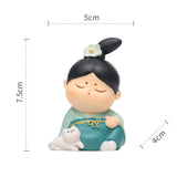 Maxbell Traditional Chinese Girls Statue Sculpture Bedroom Bookshelf Resin Figurines Cat 5x4x7.5cm