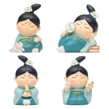 Maxbell Traditional Chinese Girls Statue Sculpture Bedroom Bookshelf Resin Figurines Cat 5x4x7.5cm