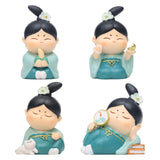 Maxbell Traditional Chinese Girls Statue Sculpture Bedroom Bookshelf Resin Figurines Cat 5x4x7.5cm