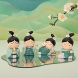 Maxbell Traditional Chinese Girls Statue Sculpture Bedroom Bookshelf Resin Figurines Cat 5x4x7.5cm