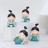 Maxbell Traditional Chinese Girls Statue Sculpture Bedroom Bookshelf Resin Figurines Cat 5x4x7.5cm