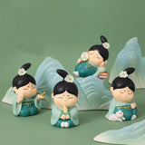 Maxbell Traditional Chinese Girls Statue Sculpture Bedroom Bookshelf Resin Figurines Cat 5x4x7.5cm