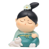 Maxbell Traditional Chinese Girls Statue Sculpture Bedroom Bookshelf Resin Figurines Cat 5x4x7.5cm