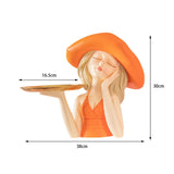Maxbell Creative Girl Statue Storage Tray Collectable Resin Craft for Bedroom Decor Orange