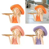 Maxbell Creative Girl Statue Storage Tray Collectable Resin Craft for Bedroom Decor Orange