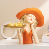 Maxbell Creative Girl Statue Storage Tray Collectable Resin Craft for Bedroom Decor Orange