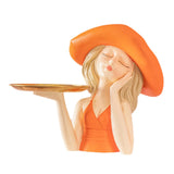 Maxbell Creative Girl Statue Storage Tray Collectable Resin Craft for Bedroom Decor Orange