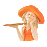 Maxbell Creative Girl Statue Storage Tray Collectable Resin Craft for Bedroom Decor Orange