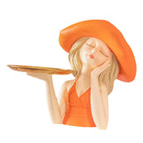 Maxbell Creative Girl Statue Storage Tray Collectable Resin Craft for Bedroom Decor Orange