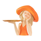 Maxbell Creative Girl Statue Storage Tray Collectable Resin Craft for Bedroom Decor Orange