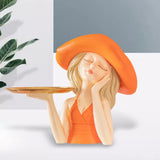 Maxbell Creative Girl Statue Storage Tray Collectable Resin Craft for Bedroom Decor Orange