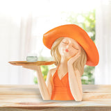 Maxbell Creative Girl Statue Storage Tray Collectable Resin Craft for Bedroom Decor Orange