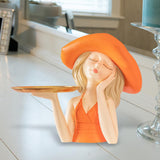 Maxbell Creative Girl Statue Storage Tray Collectable Resin Craft for Bedroom Decor Orange