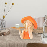 Maxbell Creative Girl Statue Storage Tray Collectable Resin Craft for Bedroom Decor Orange
