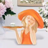 Maxbell Creative Girl Statue Storage Tray Collectable Resin Craft for Bedroom Decor Orange