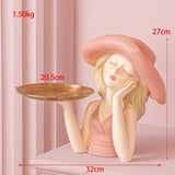 Maxbell Creative Girl Statue Storage Tray Collectable Resin Craft for Bedroom Decor Pink