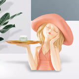 Maxbell Creative Girl Statue Storage Tray Collectable Resin Craft for Bedroom Decor Pink