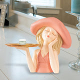 Maxbell Creative Girl Statue Storage Tray Collectable Resin Craft for Bedroom Decor Pink