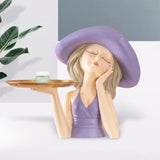 Maxbell Creative Girl Statue Storage Tray Collectable Resin Craft for Bedroom Decor Violet