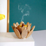 Maxbell Wood Censer Nordic Style Flower Shaped Cone Burner for Bedroom SPA Decor Beige