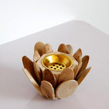 Maxbell Wood Censer Nordic Style Flower Shaped Cone Burner for Bedroom SPA Decor Beige