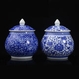 Maxbell Ceramic Ginger Jar Flower Vase Blue and White with Lid Ornament Cafe Style A