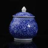 Maxbell Ceramic Ginger Jar Flower Vase Blue and White with Lid Ornament Cafe Style A