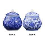 Maxbell Ceramic Ginger Jar Flower Vase Blue and White with Lid Ornament Cafe Style A