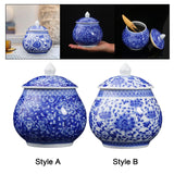 Maxbell Ceramic Ginger Jar Flower Vase Blue and White with Lid Ornament Cafe Style A