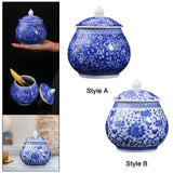 Maxbell Ceramic Ginger Jar Flower Vase Blue and White with Lid Ornament Cafe Style A