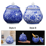 Maxbell Ceramic Ginger Jar Flower Vase Blue and White with Lid Ornament Cafe Style A
