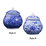 Maxbell Ceramic Ginger Jar Flower Vase Blue and White with Lid Ornament Cafe Style A