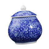 Maxbell Ceramic Ginger Jar Flower Vase Blue and White with Lid Ornament Cafe Style A