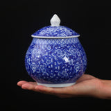 Maxbell Ceramic Ginger Jar Flower Vase Blue and White with Lid Ornament Cafe Style A