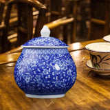 Maxbell Ceramic Ginger Jar Flower Vase Blue and White with Lid Ornament Cafe Style A