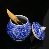 Maxbell Ceramic Ginger Jar Flower Vase Blue and White with Lid Ornament Cafe Style A