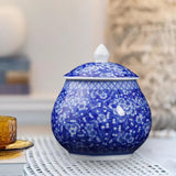 Maxbell Ceramic Ginger Jar Flower Vase Blue and White with Lid Ornament Cafe Style A