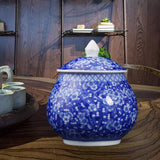 Maxbell Ceramic Ginger Jar Flower Vase Blue and White with Lid Ornament Cafe Style A