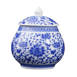 Maxbell Ceramic Ginger Jar Flower Vase Blue and White with Lid Ornament Cafe Style B