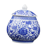 Maxbell Ceramic Ginger Jar Flower Vase Blue and White with Lid Ornament Cafe Style B