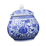 Maxbell Ceramic Ginger Jar Flower Vase Blue and White with Lid Ornament Cafe Style B