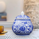 Maxbell Ceramic Ginger Jar Flower Vase Blue and White with Lid Ornament Cafe Style B