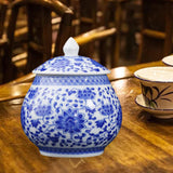 Maxbell Ceramic Ginger Jar Flower Vase Blue and White with Lid Ornament Cafe Style B