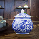Maxbell Ceramic Ginger Jar Flower Vase Blue and White with Lid Ornament Cafe Style B
