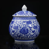 Maxbell Ceramic Ginger Jar Flower Vase Blue and White with Lid Ornament Cafe Style B