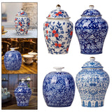 Maxbell Antique Ceramic Ginger Jar Floral Arrangement with Lid Temple Jar Handmade Style A